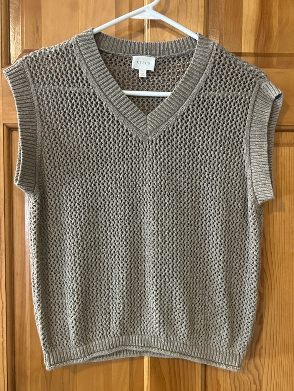 Cyrus Taupe Open-Weave V-Neck Sweater Vest